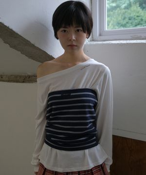 [tube top set] One shoulder tee_ivory