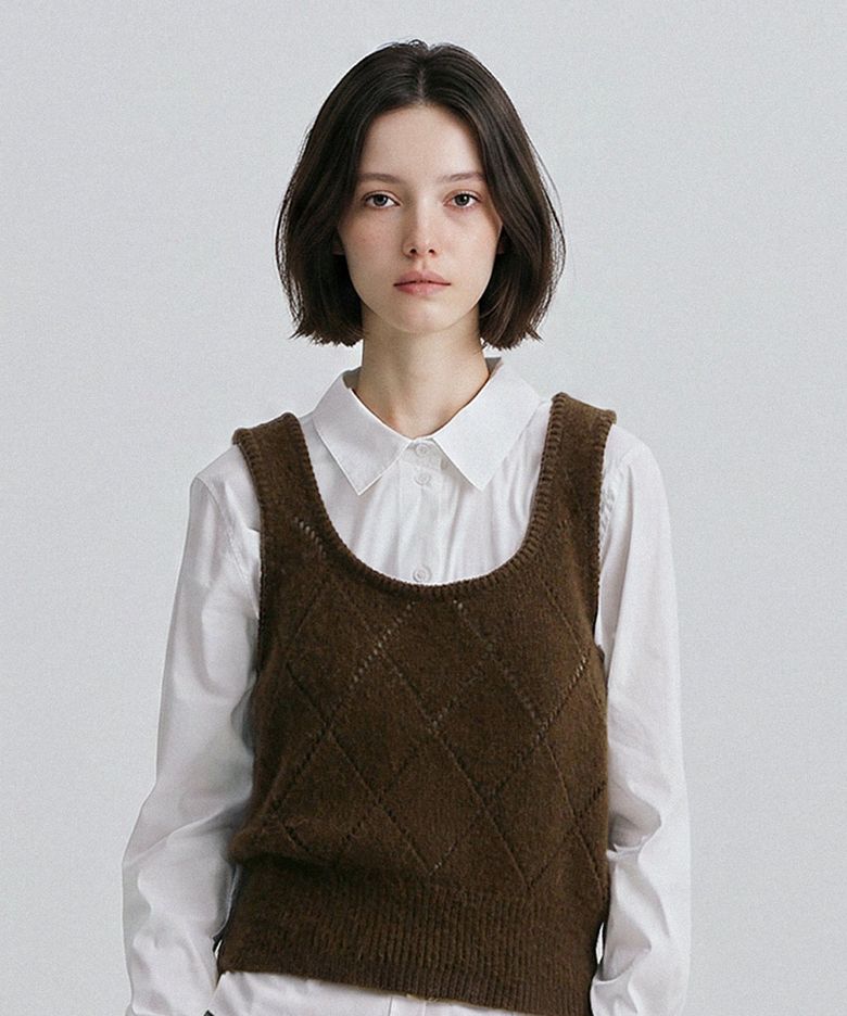 베이비알파카 블렌드 데일리 펀칭 베스트_카키브라운_S M