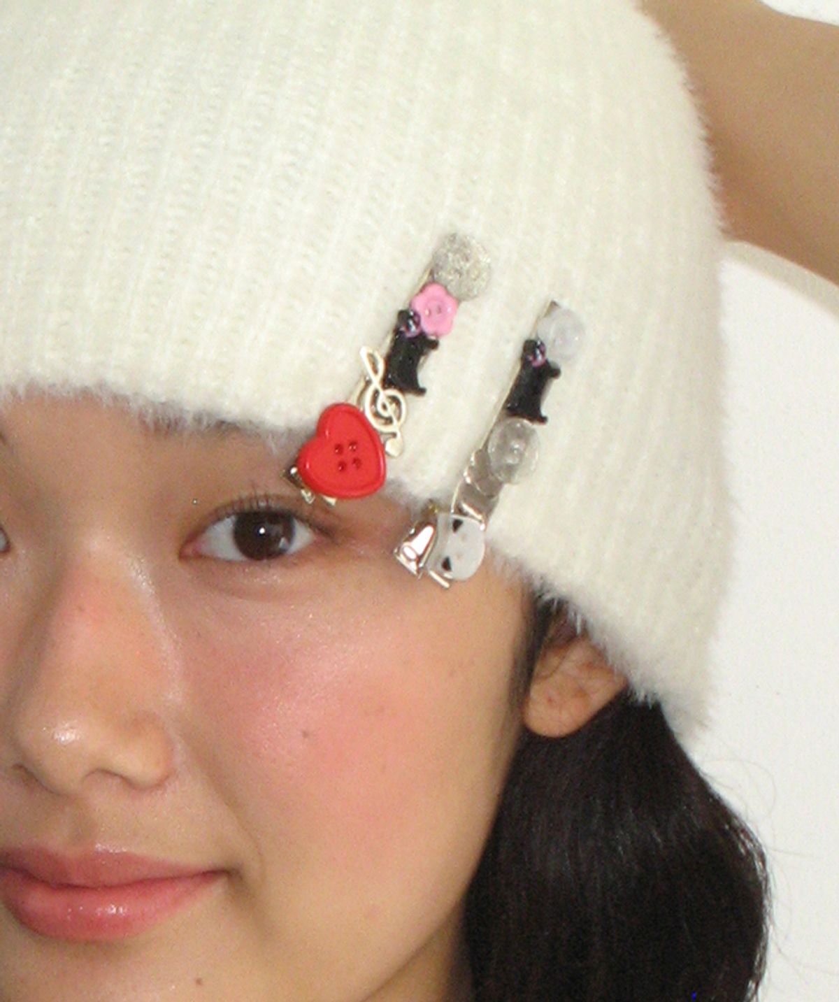 론론(RONRON) HEART CAT BUTTON HAIR PIN (2ea)