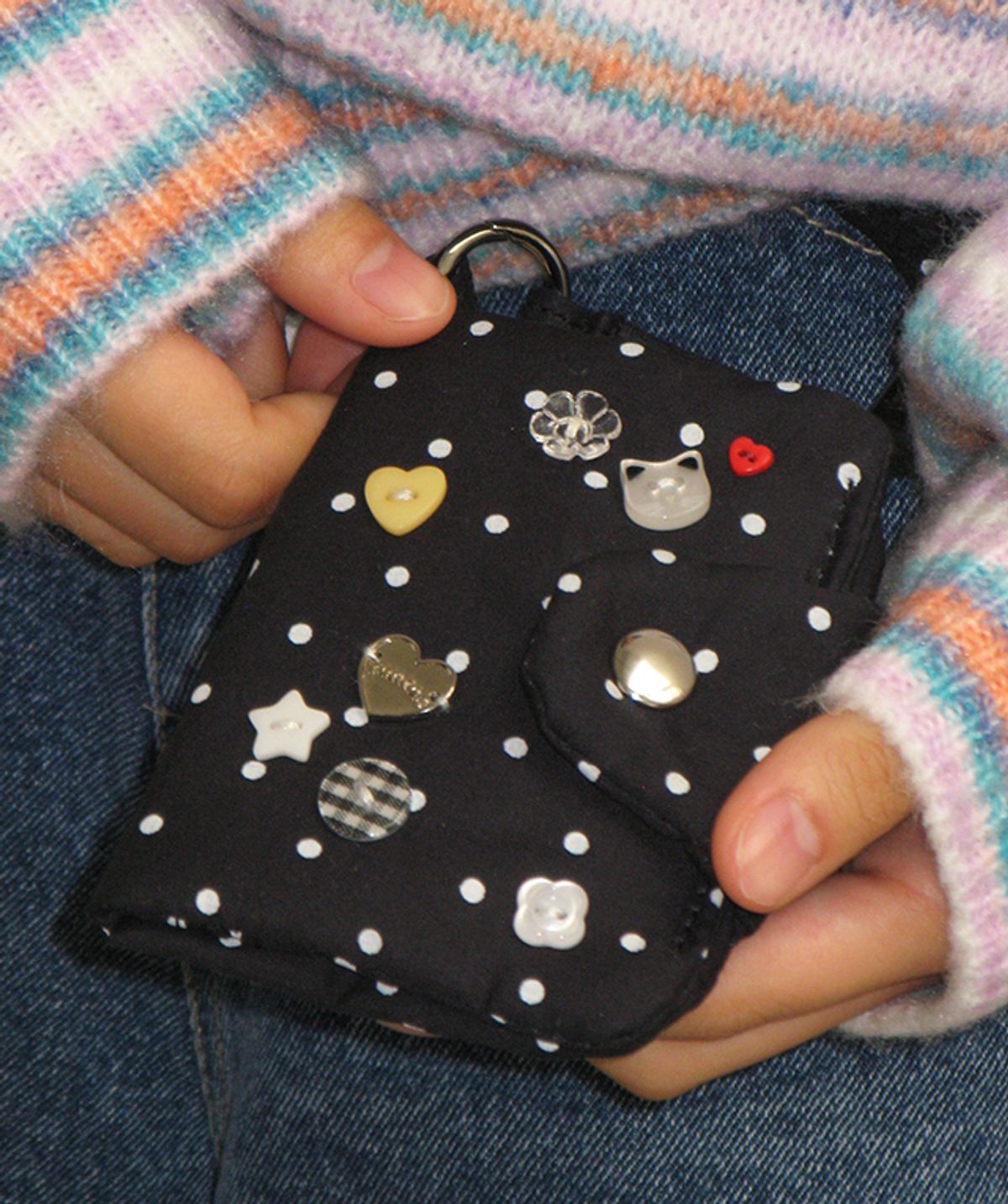 론론(RONRON) MULTI BUTTON CARD WALLET BLACK DOT