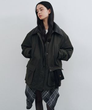 덕 다운 왁스 코팅 워크 패딩 자켓 카키 MDJP023KHAKI