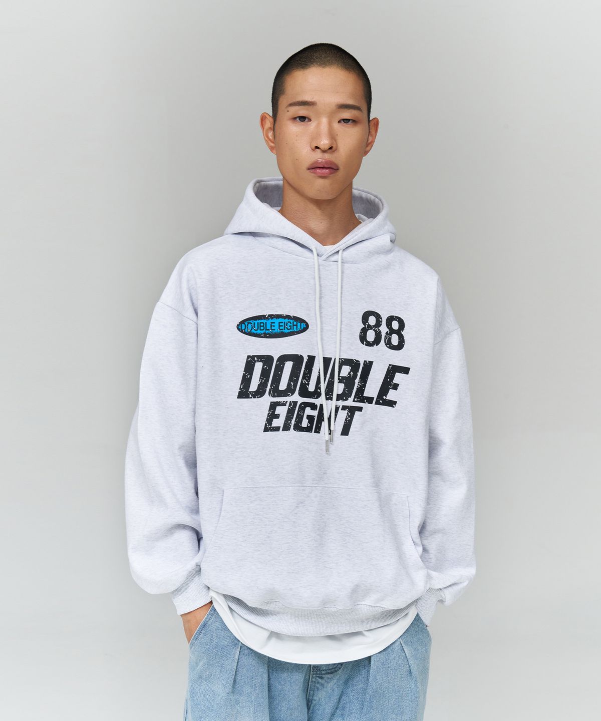 더블에잇(DOUBLE EIGHT) 88 크랙 후드 (화이트멜란지)