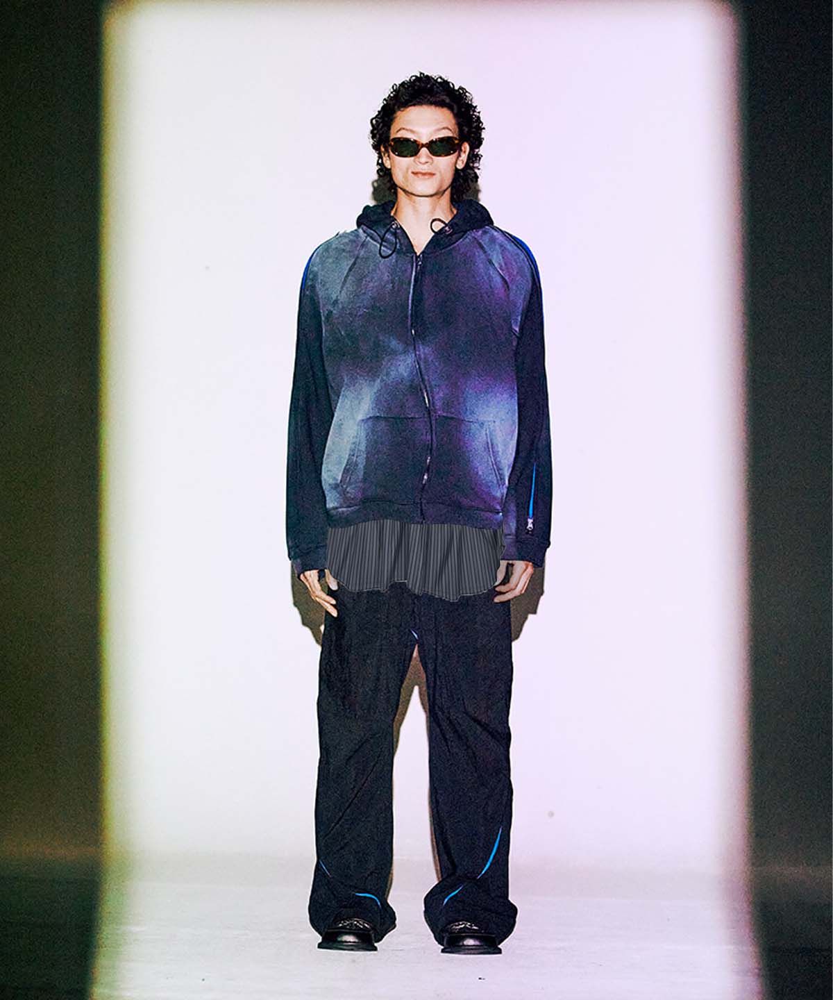 오디너리피플(ORDINARY PEOPLE) Re : Rework the Tea Washing Shirt Layered Hooded Zip-Up_Navy