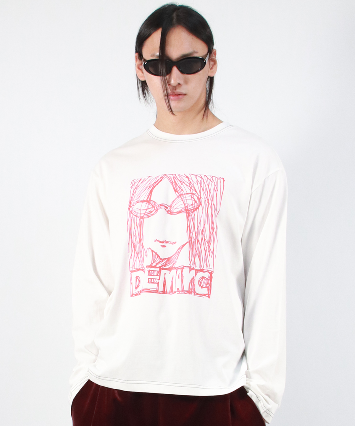 드마크(DEMARC) M MARC ILLUST STITCH BOXY LONG SLEEVE - White