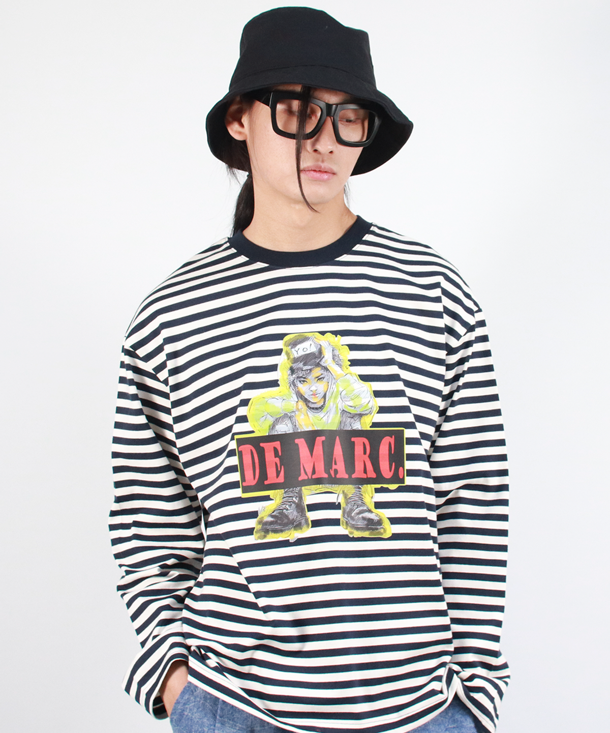 드마크(DEMARC) M STREET BOY STRIPE LOOSE FIT LONG SLEEVE -  Navy