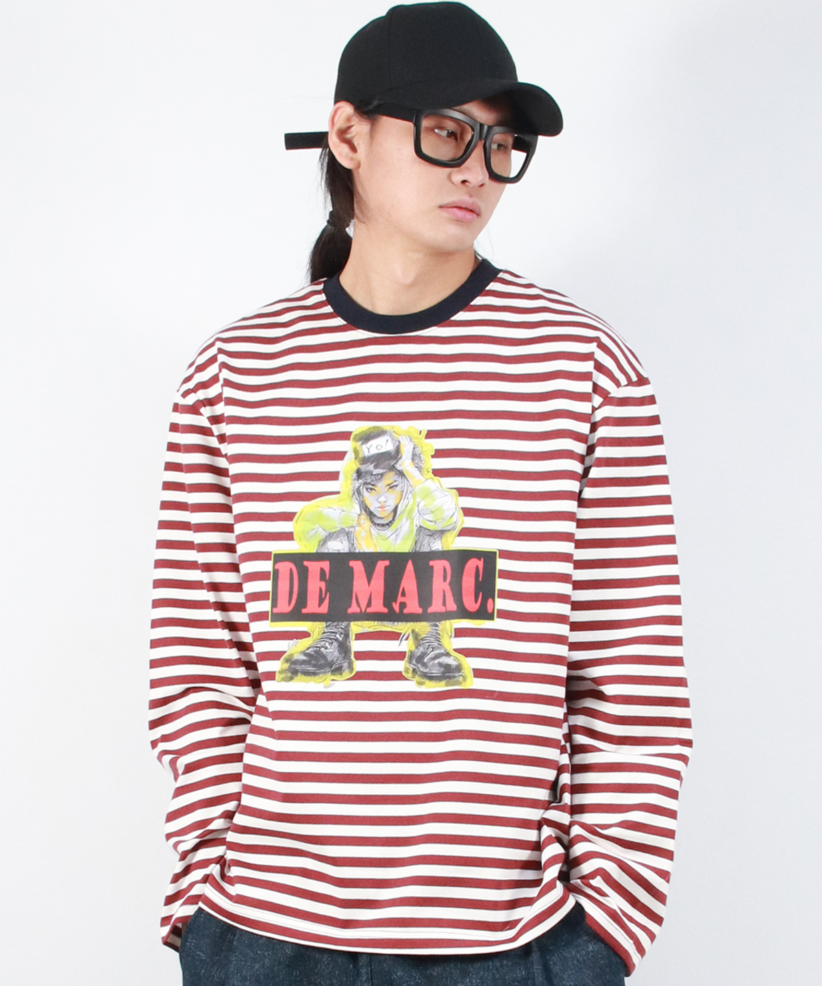 드마크(DEMARC) M STREET BOY STRIPE LOOSE FIT LONG SLEEVE -  Burgundy