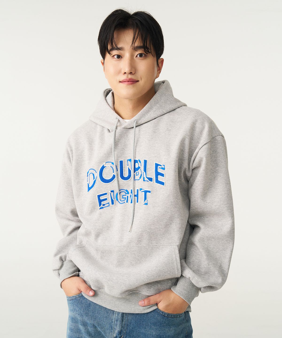 더블에잇(DOUBLE EIGHT) 웨이브 자수 후드 (그레이)