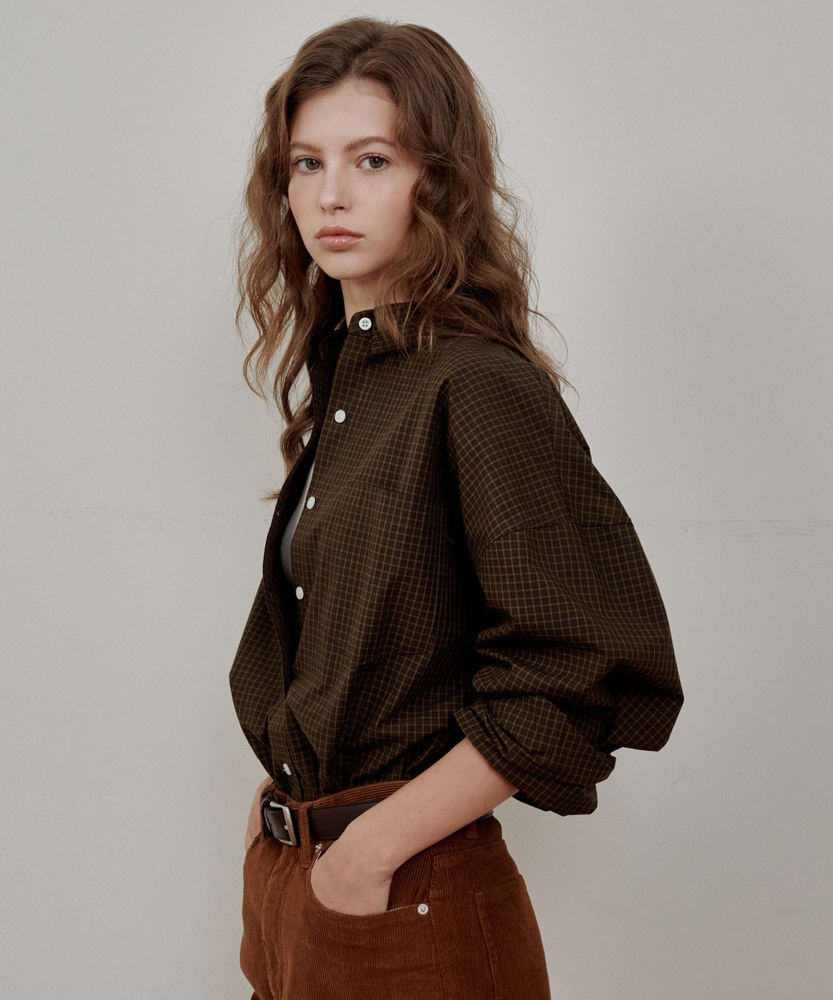 로시로우(LOSSYROW) Mini Check Loose Shirt Brown