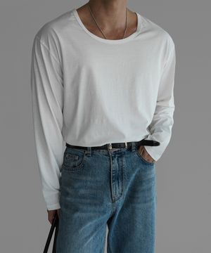 코튼 유넥 긴팔 티셔츠 [아이보리]