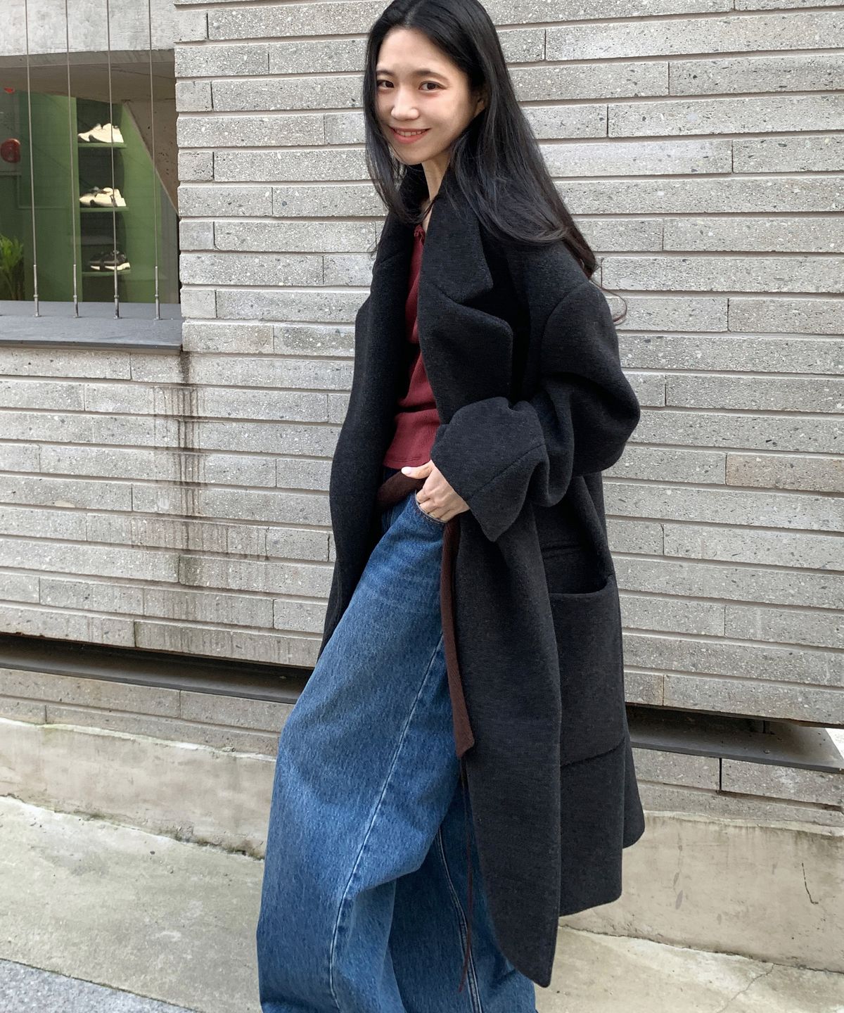 시티브리즈(CITYBREEZE) 울 라인드 롱 코트_CHARCOAL