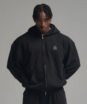 피그먼트 오버핏 절개 2WAY 후드 집업 - 블랙