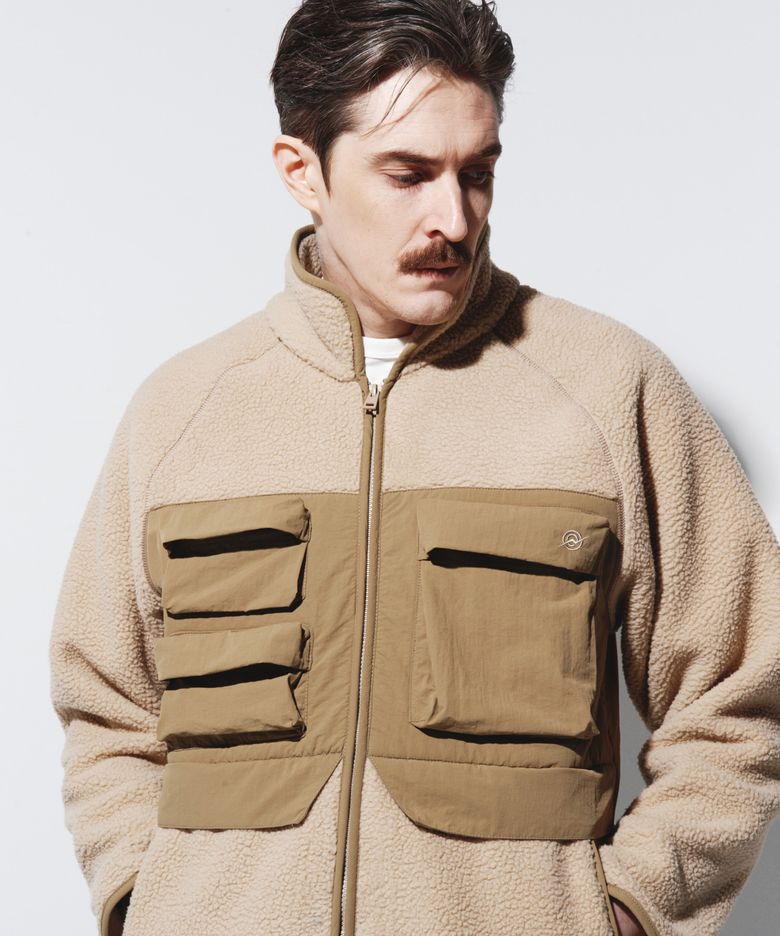 KP LOGO UTILITY POCKET HEAVY FLEECE JACKET - BEIGE