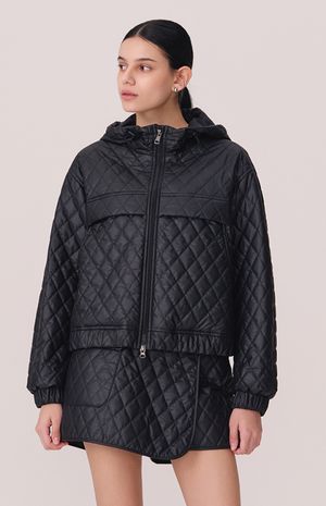 [25FW] 페이크레더 오버핏 후드 패딩점퍼 HTWJP5L12T