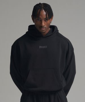 피그먼트 오버핏 절개 후드티 - 블랙