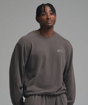 피그먼트 오버핏 절개 스트링 맨투맨 - 그레이