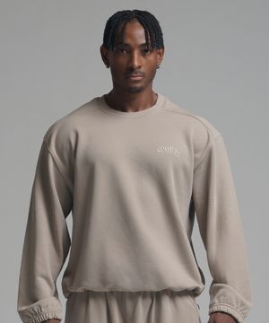 피그먼트 오버핏 절개 스트링 맨투맨 - 베이지