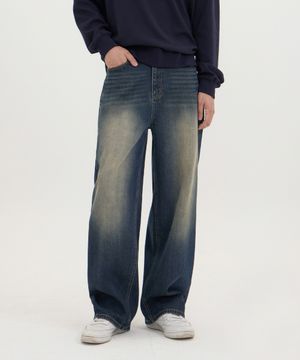 *기모* 보온  벌룬핏 와이드 데님 팬츠 유니섹스 (진청)