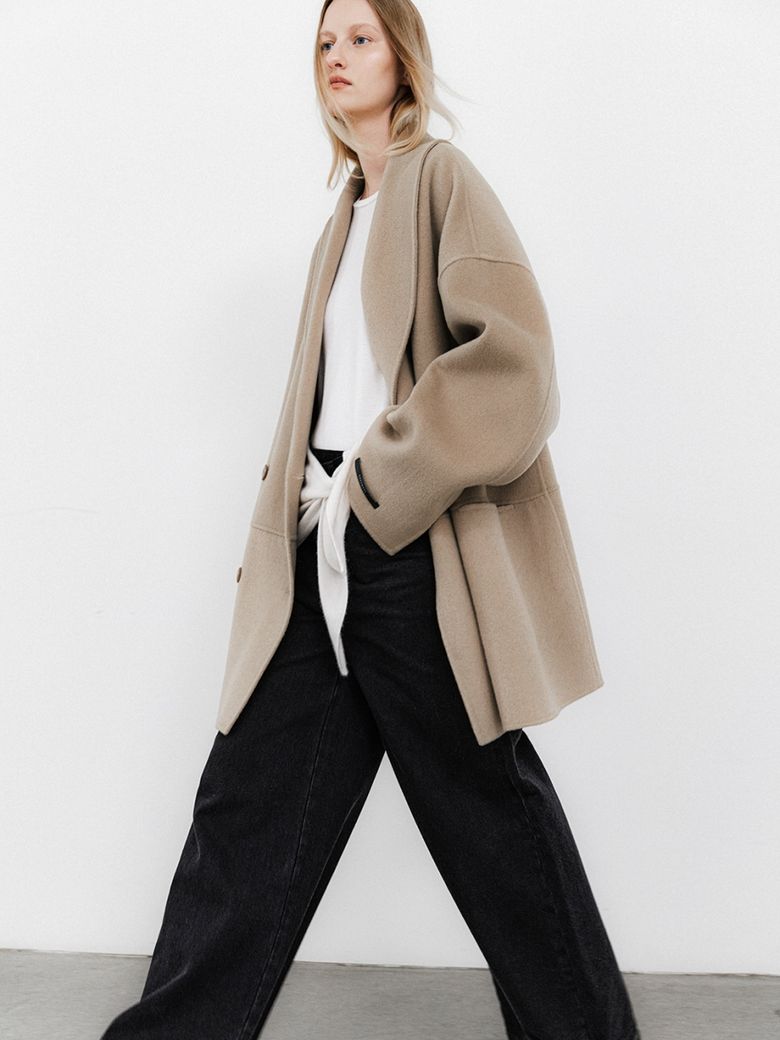 SHAWL COLLAR WOOL HANDMADE HALF COAT (CT-1458)