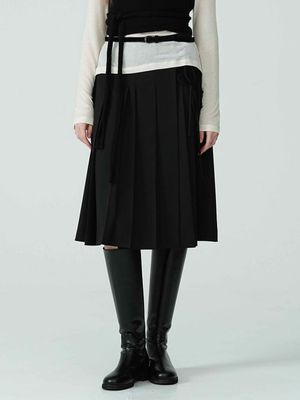 랩 플리츠 미디 스커트 NEW5AS829