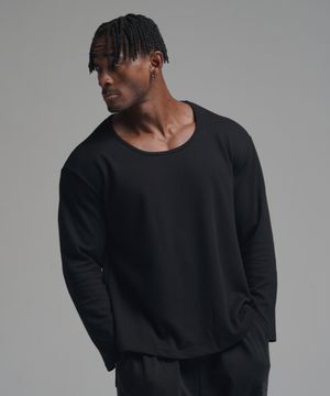 머슬핏 U넥 롱 슬리브 - 블랙