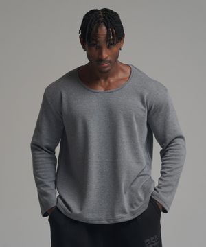 머슬핏 U넥 롱 슬리브 - 그레이