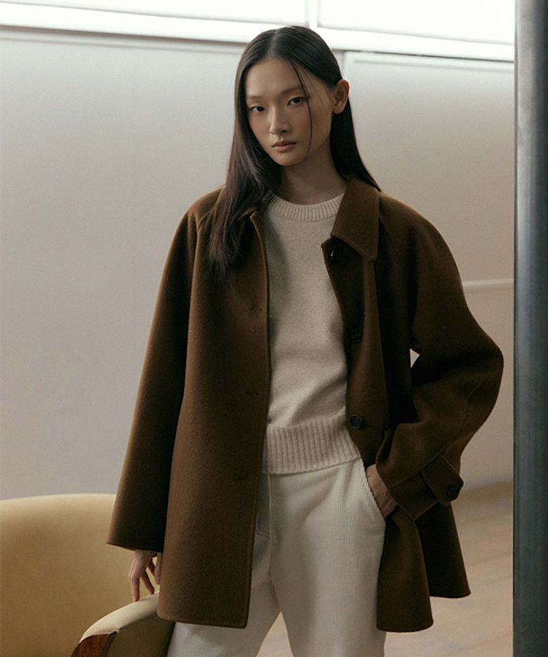 handmade wool half coat-brown