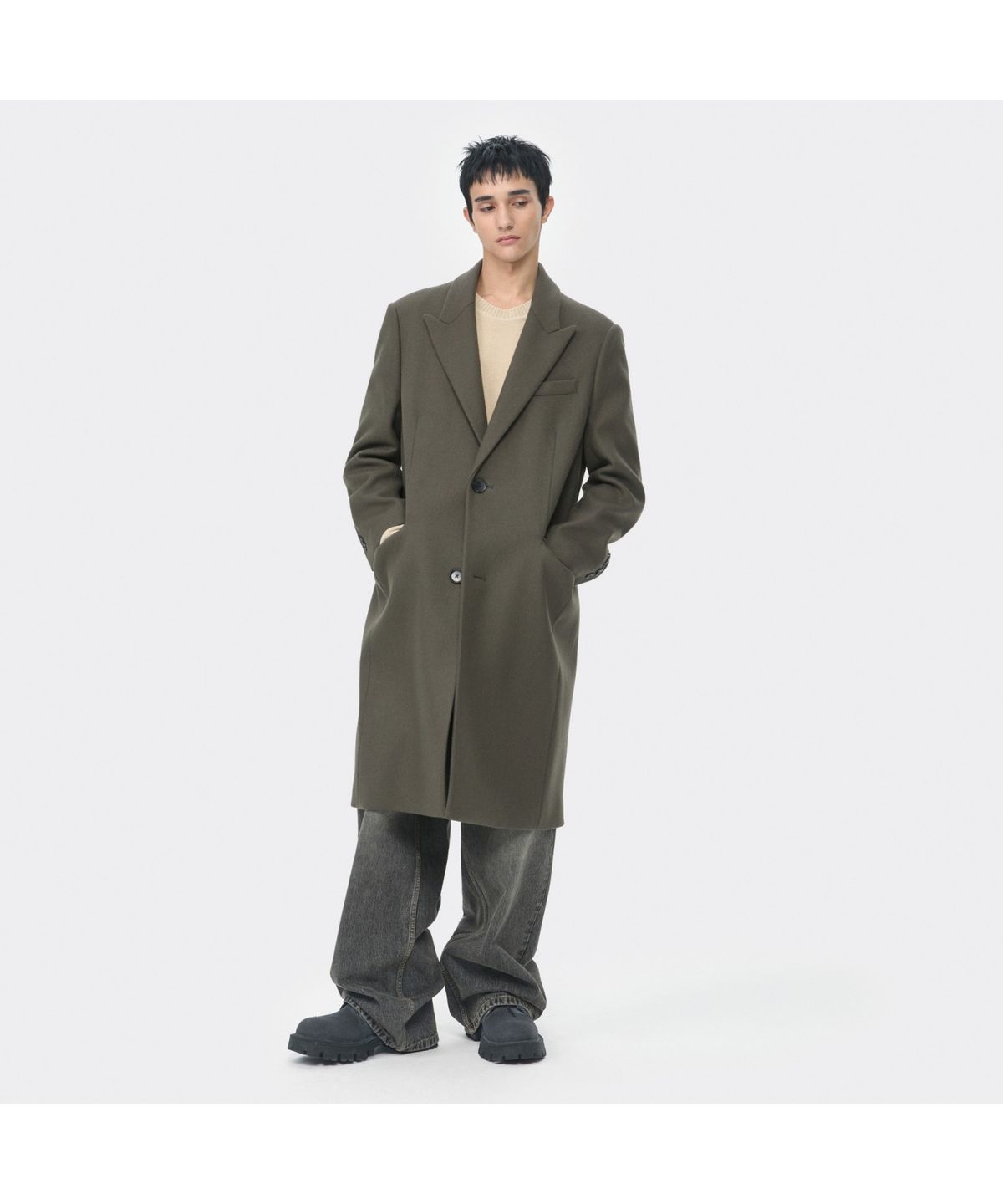 커스텀멜로우(CUSTOMELLOW) Beige Oversized Fit Peaked Lapel Coat CWCAW25712BED