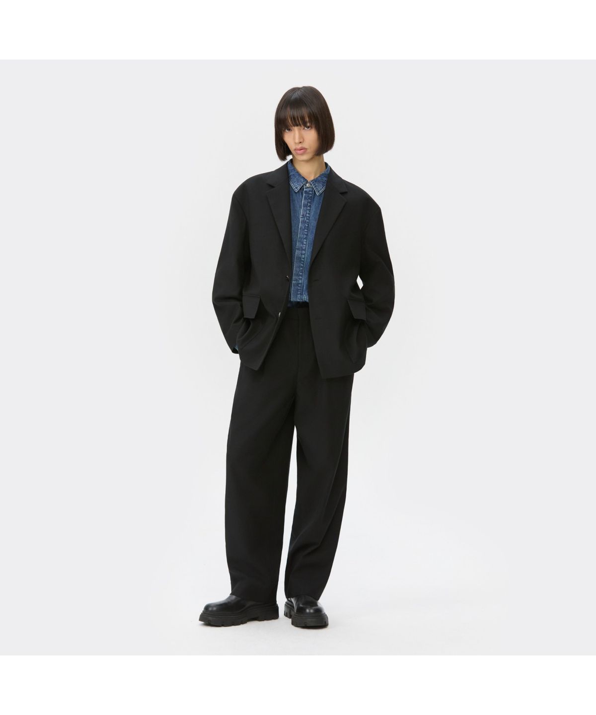 커스텀멜로우(CUSTOMELLOW) Black Oversized Fit Cotton Wool Setup Jacket CWJAW25642BKX