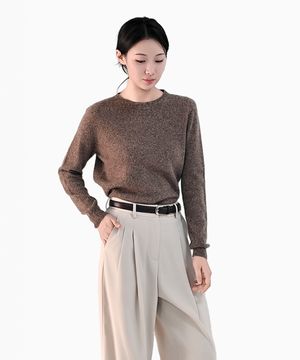 울100% 헤더 라운드넥 니트스웨터_애쉬브라운