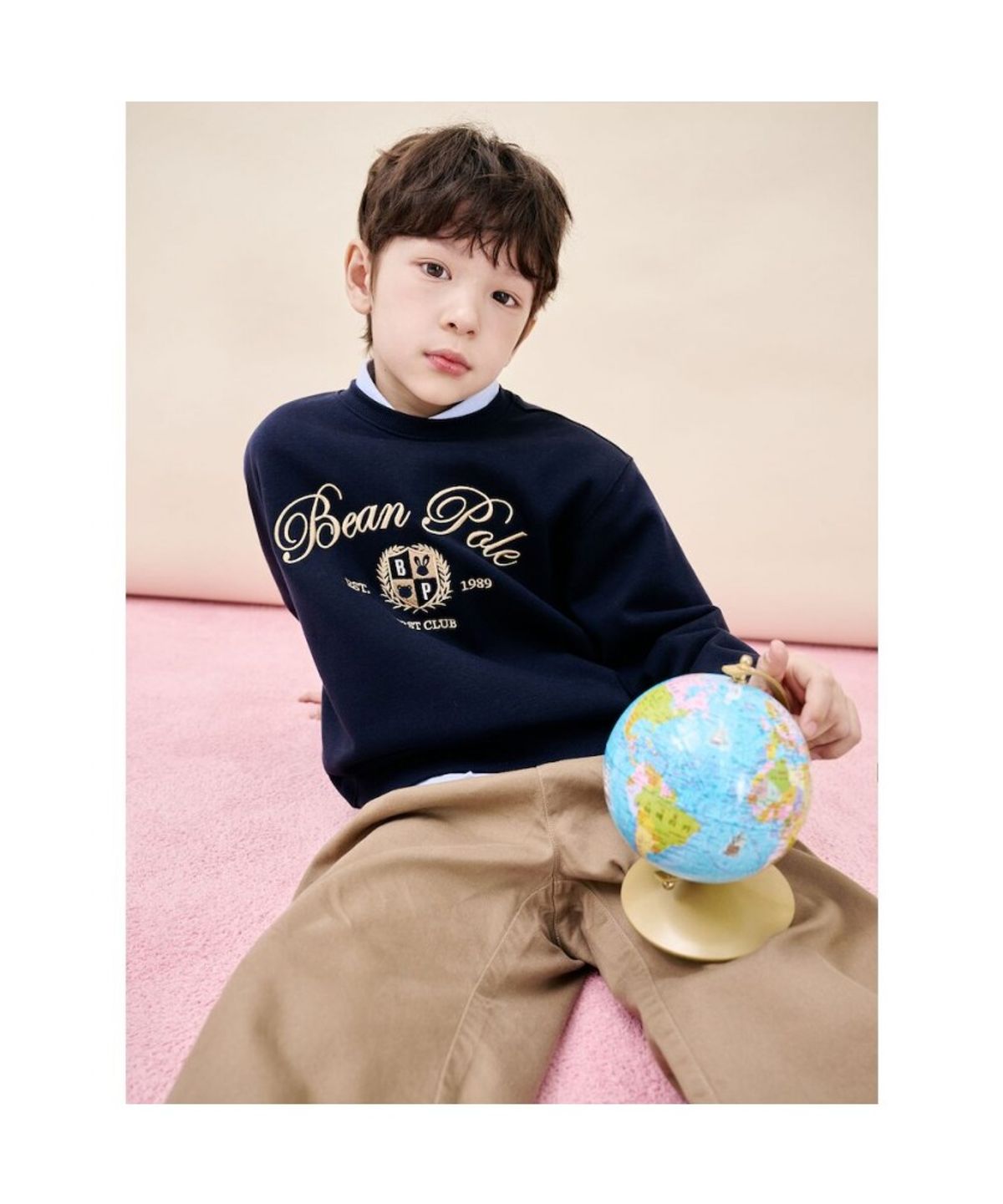 빈폴 키즈(BEANPOLE KIDS) 레터링 자수 기모 스웨트 셔츠  네이비 (BI5X41U12R) (BI5X41U12R)