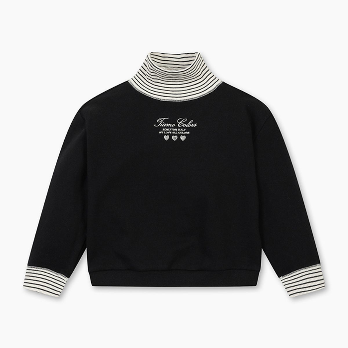 베네통키즈(BENETTONKIDS) 주니어 스트라이프 배색 맨투맨_QAMT22561BK