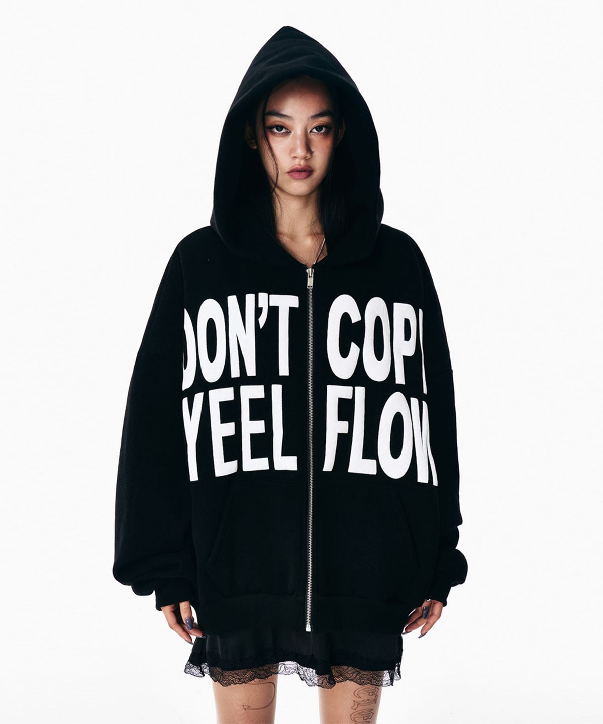 와이이이엘(YEEL) DONT COPY ZIP-UP HOODIE BLACK