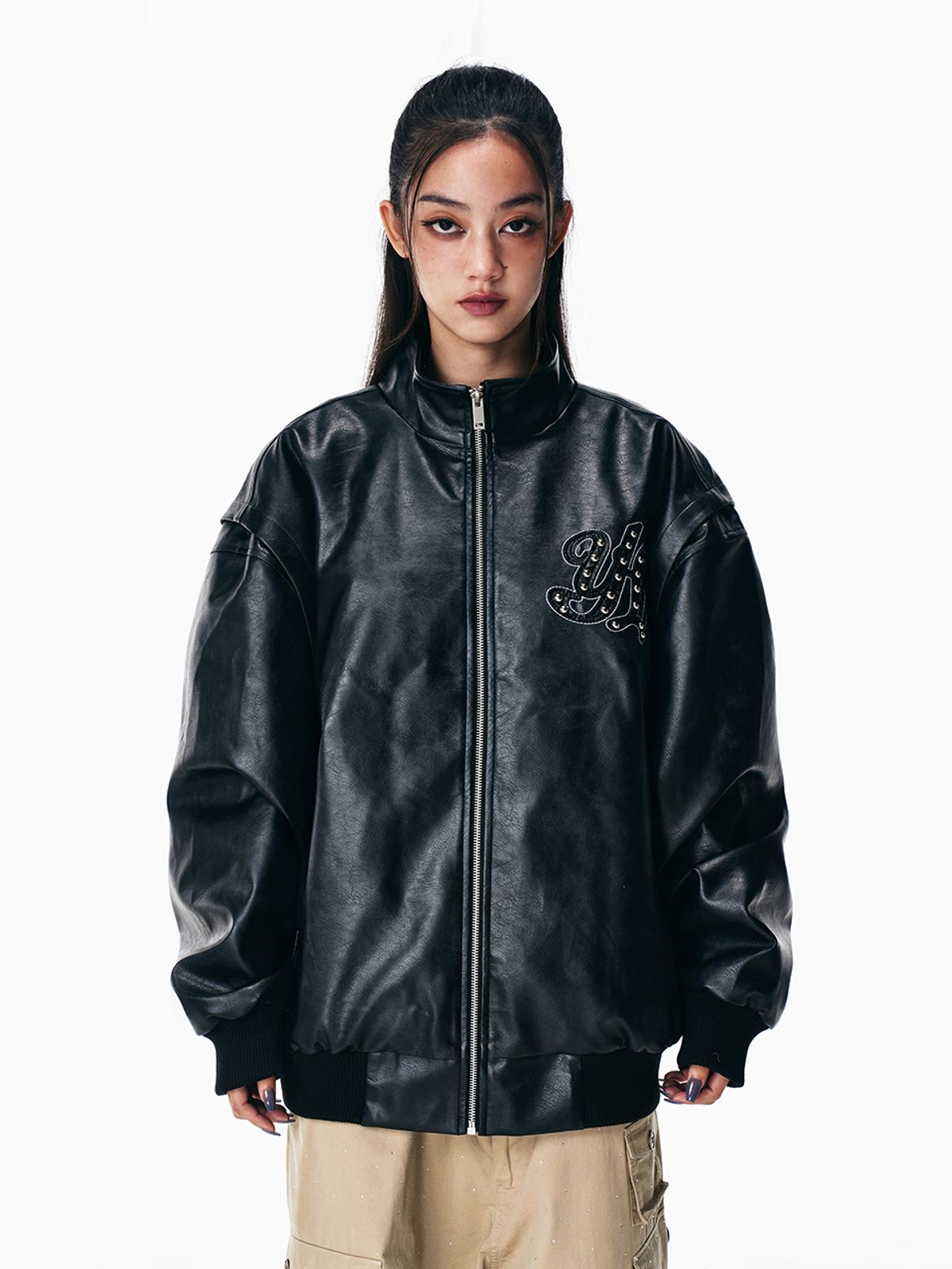와이이이엘(YEEL) FAUX LEATHER WINGED JACKET BLACK