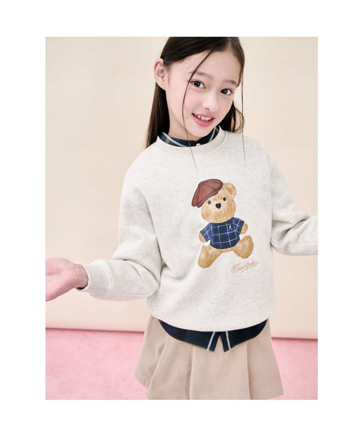 빈폴 키즈(BEANPOLE KIDS) 곰돌이 그래픽 기모 스웨트 셔츠  베이지 (BI5X41U11A) (BI5X41U11A)