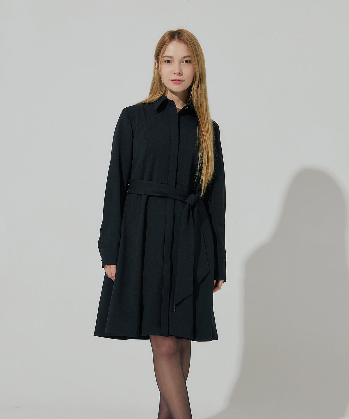 벨르마(BELLEMA) hidden button belted shirt dress