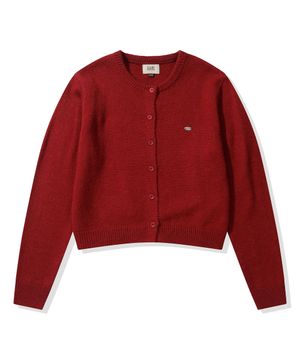 (우먼) 스몰 스퀘어 로고 니트 가디건_레드