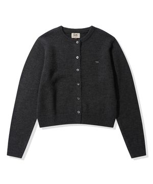 (우먼) 스몰 스퀘어 로고 니트 가디건_차콜