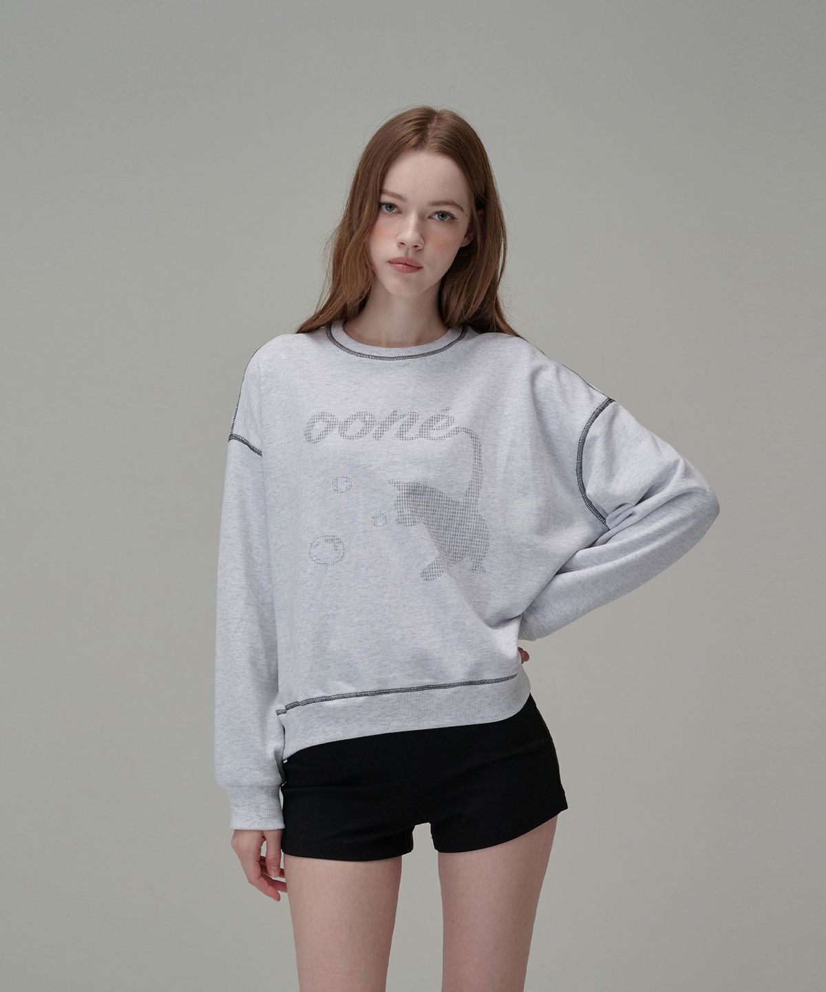 우네(OONE) ASCII Cat Stitch Sweatshirt_White Melange