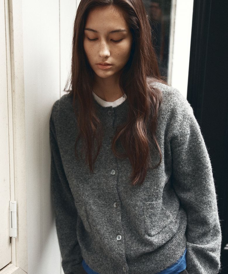 KN4272 울 블렌드 헤어리 카디건_Melange gray