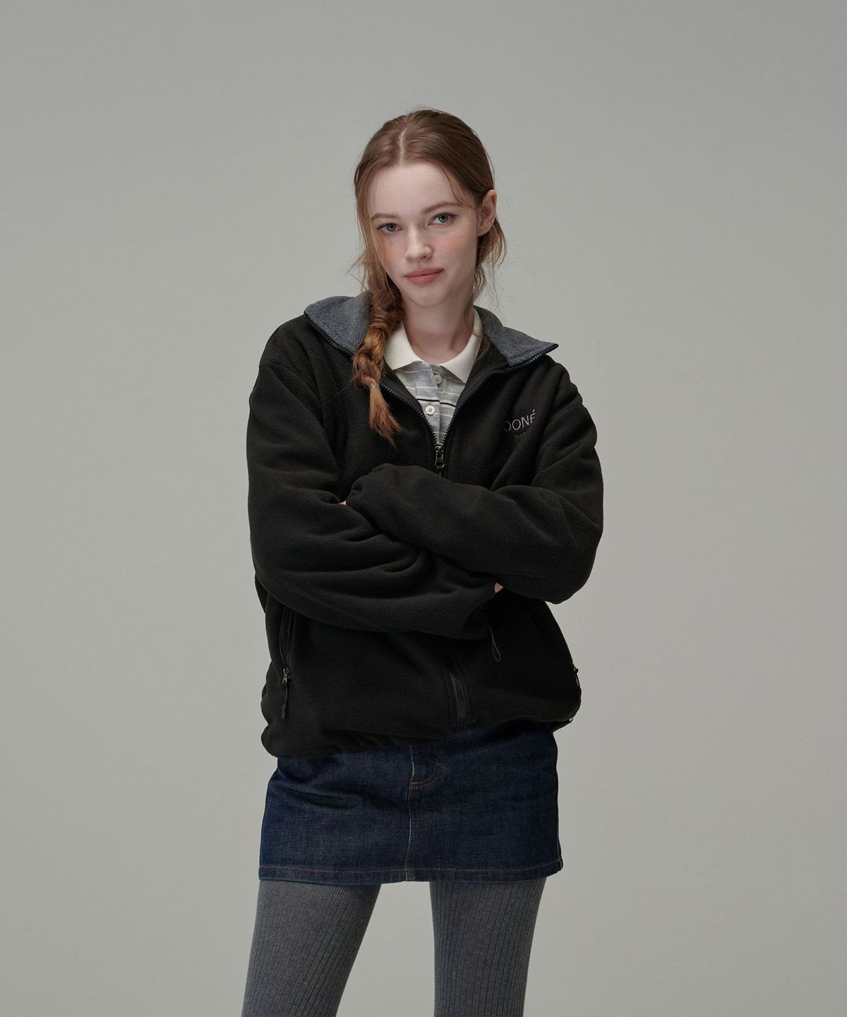 우네(OONE) Oversized Fleece Zip-up Jacket_Black