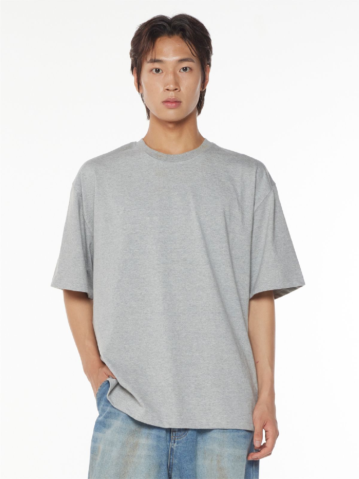 더스토리(THESTORI) [21.7oz / 8수] 심플 헤비 오버핏 반팔티 (멜란지)