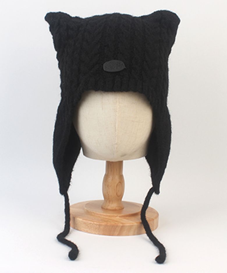 Wool Twist Cat Black Earflap Hat 고양이모자