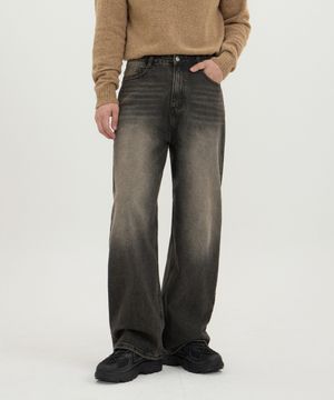 *기모* 보온  벌룬핏 와이드 데님 팬츠 유니섹스 (흑청틴)