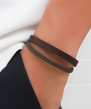 뱅가드 BM258B1180 브라운 레이어드 소가죽 남자팔찌