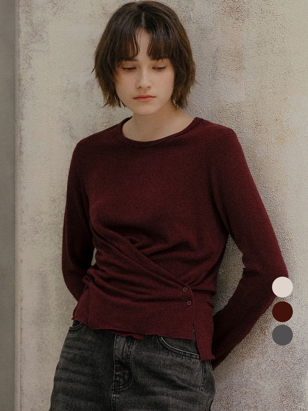 프리버07(FRIVER07) Cross drape button t-shirt [FRFA03LT04]_3color
