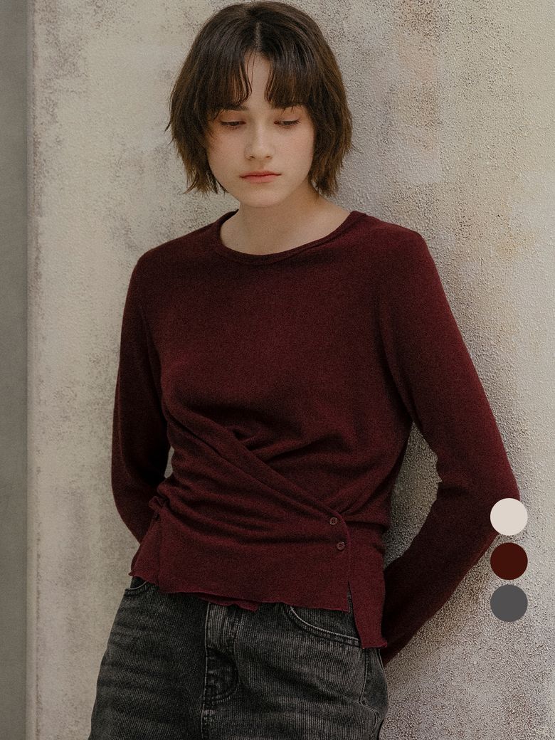 Cross drape button t-shirt [FRFA03LT04]_3color