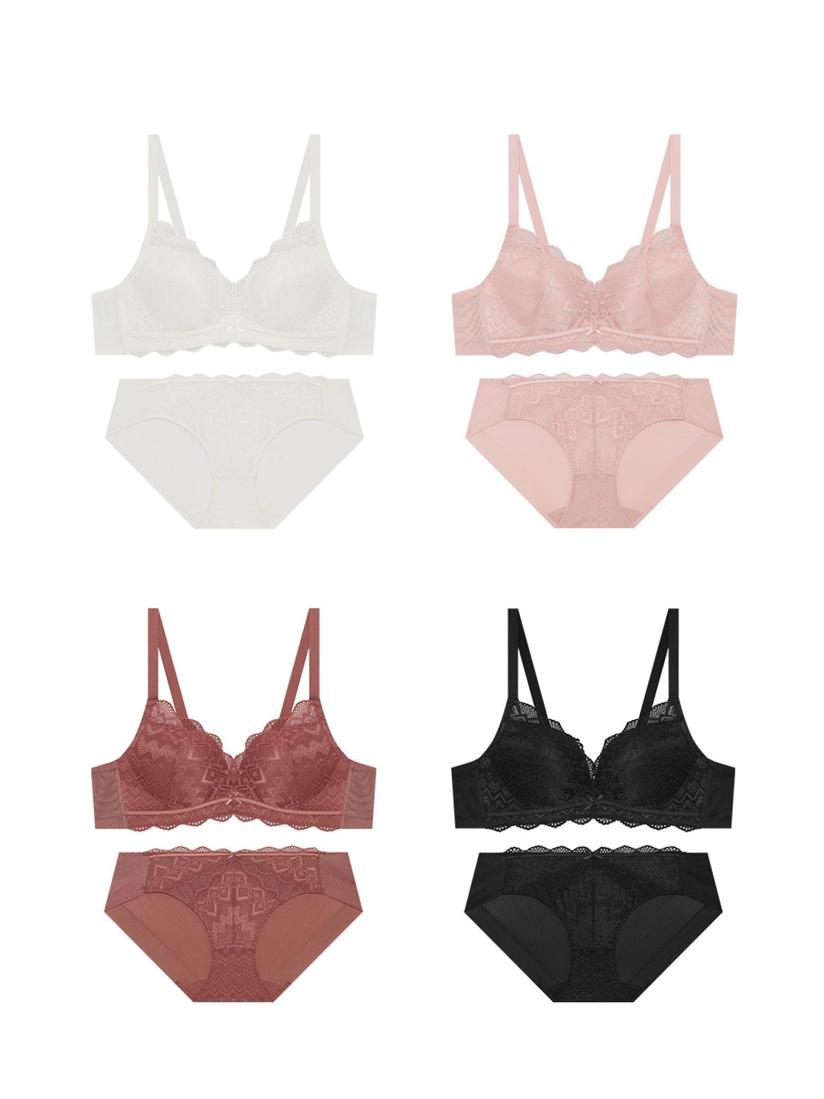 엘르이너웨어(ELLE INNERWEAR) 걸리 더블 볼륨 노와이어 브라 팬티 세트