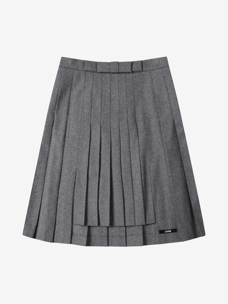 WOOL PLEATS SLIT SKIRT_CHARCOAL GRAY