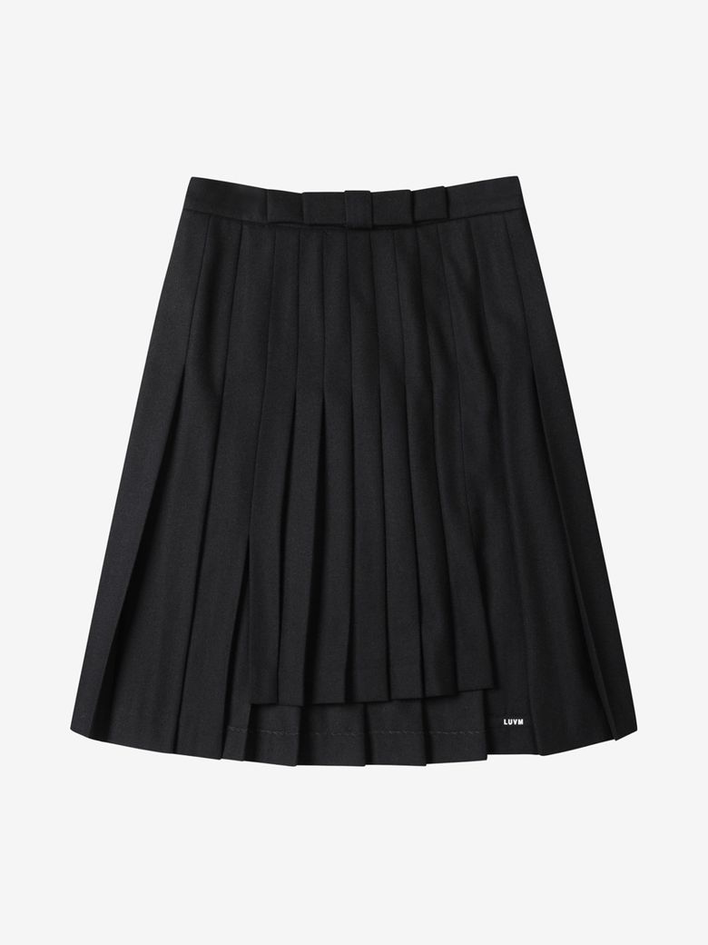 WOOL PLEATS SLIT SKIRT_BLACK