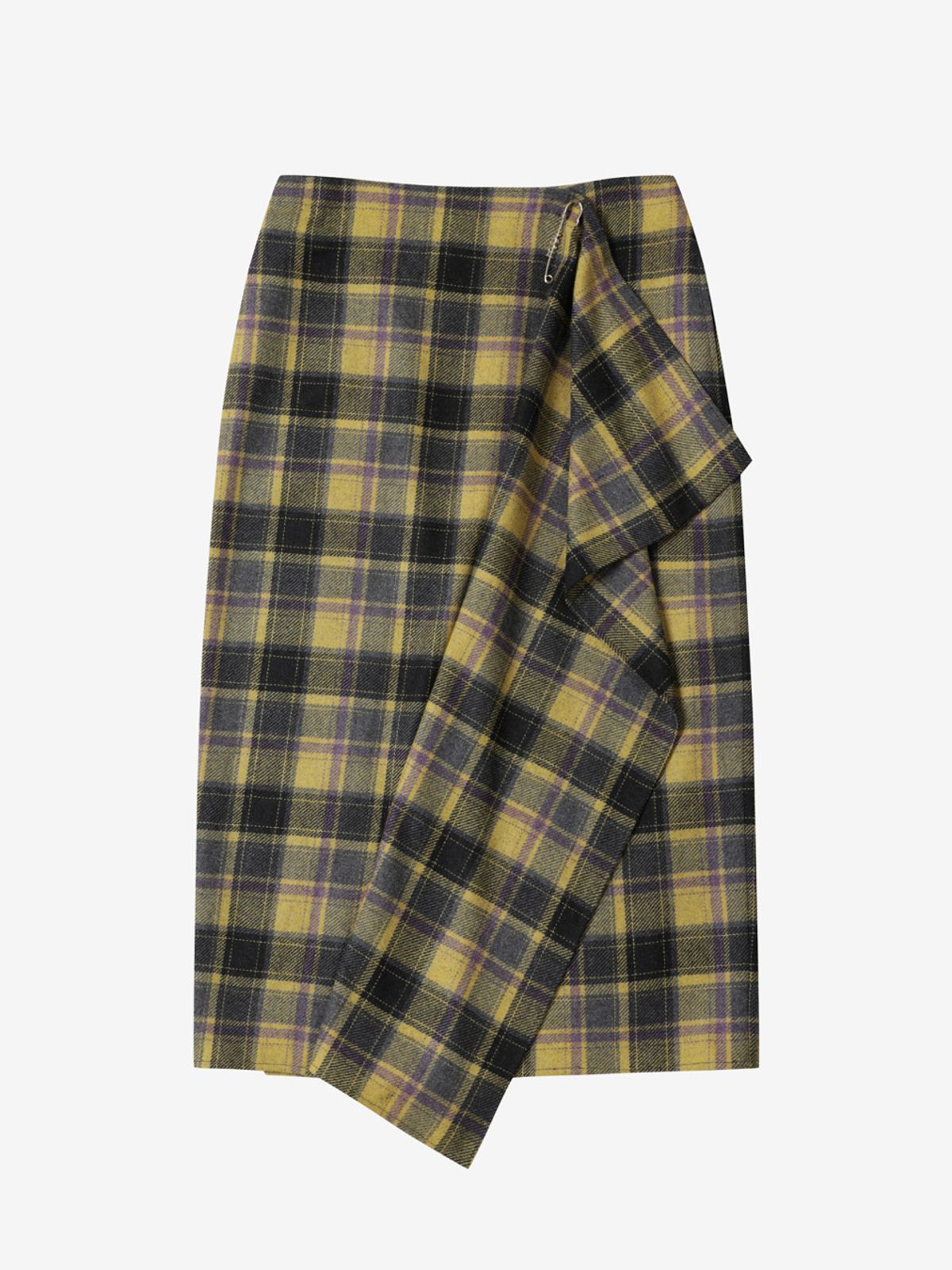 엘유브이엠(LUVM) CHECKED WRAP WOOL SKIRT_YELLOW